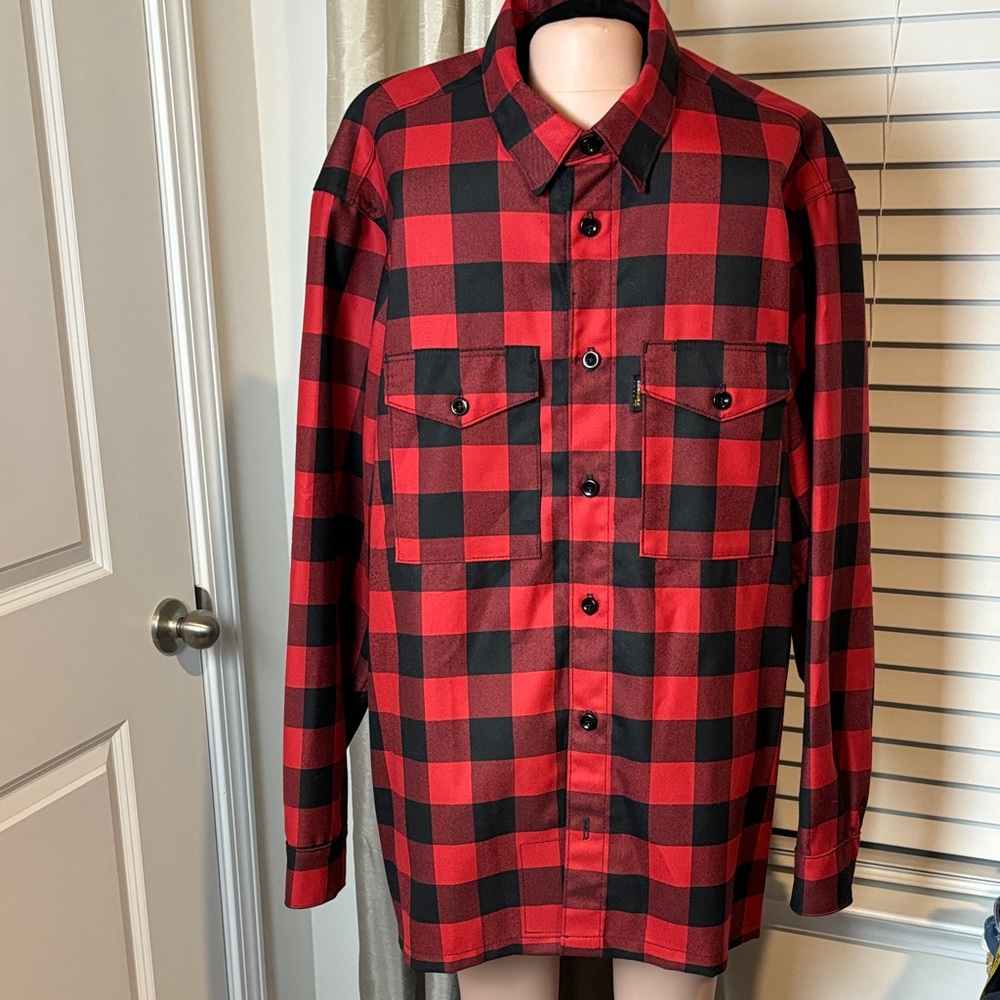 Cordura Red & Black Plaid combat wool Button Down Shirt XL